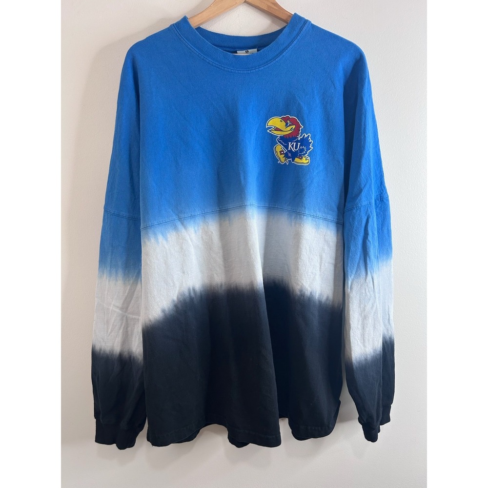 Spirit‎ Jersey Kansas Jayhawks Dip Dye Long Sleeve Shirt Sz XXL Blue White Black